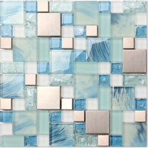 blue glass mosaic sheets stainless steel backsplash crackle crystal glass tiles p48