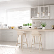 Scandinavian,Classic,Kitchen,With,Wooden,And,White,Details,,Minimalistic,Interior